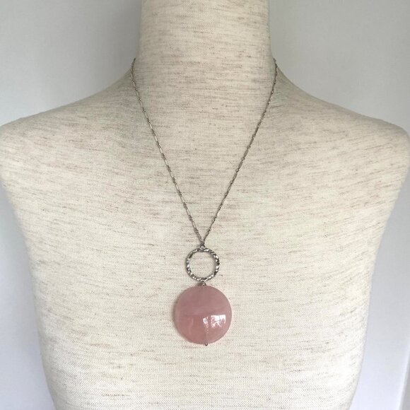 Sterling Silver 925 Round Pink Jadeite Disc Pendant Necklace 18" Paddle Chain - Picture 13 of 16